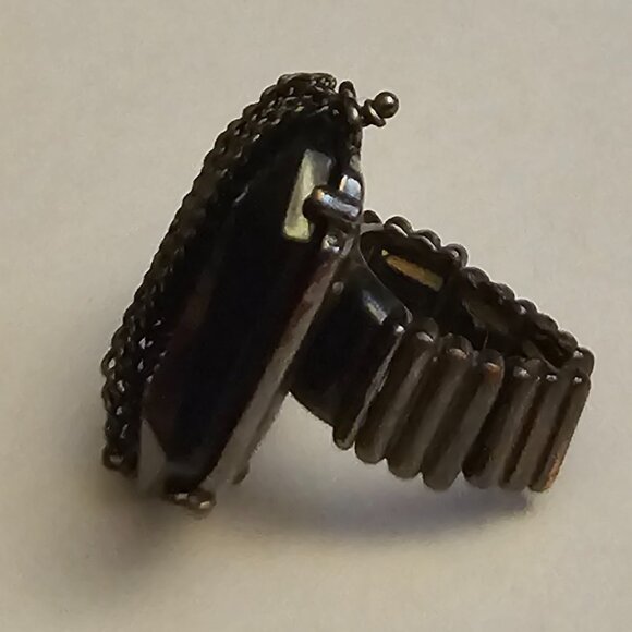 Women's Edgy Statement Ring with Black Stone/Chain - Picture 3 of 4